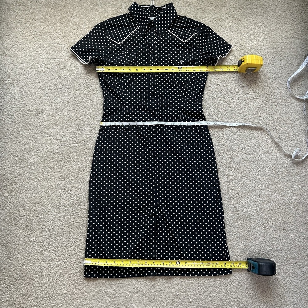 Naf Naf XS Vintage Rockabilly Western Shirt Dress Blk/ Wht Polka Dot Retro - Picture 7 of 9